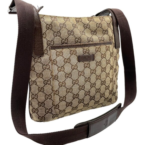 Authentic Gucci Monogram Flat Canvas/Leather Crossbody Messenger Bag - Picture 3 of 17